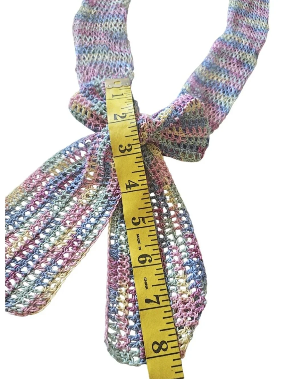 Handmade Crochet Lace Scarf Pastel Blossom Bow Egyptian Cotton Knit Neck Wrap